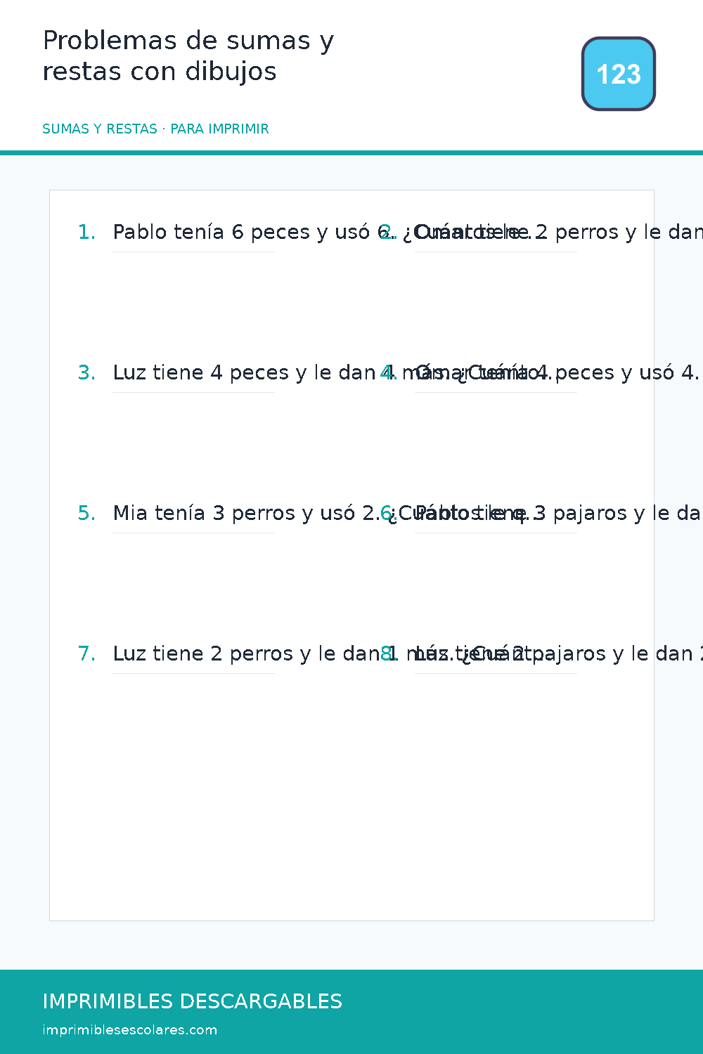 Problemas de sumas y restas con dibujos