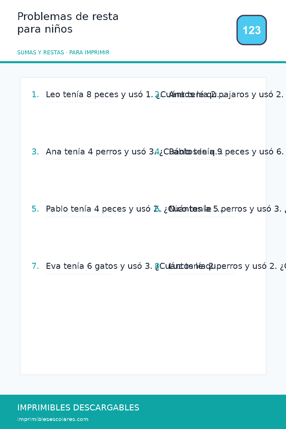 Problemas de resta para niños