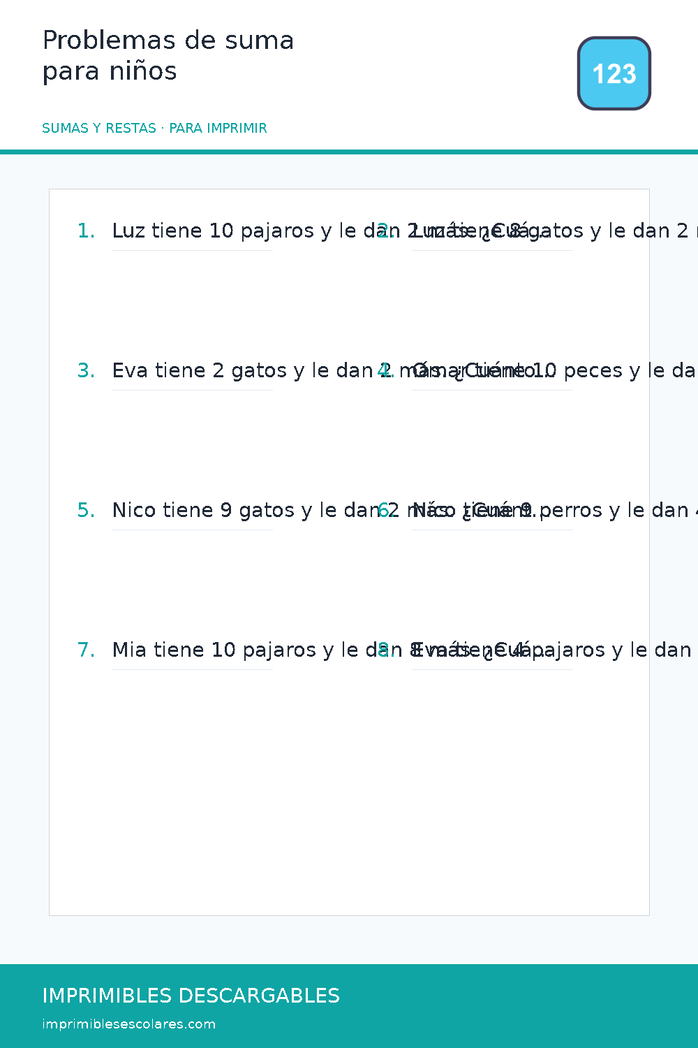 Problemas de suma para niños