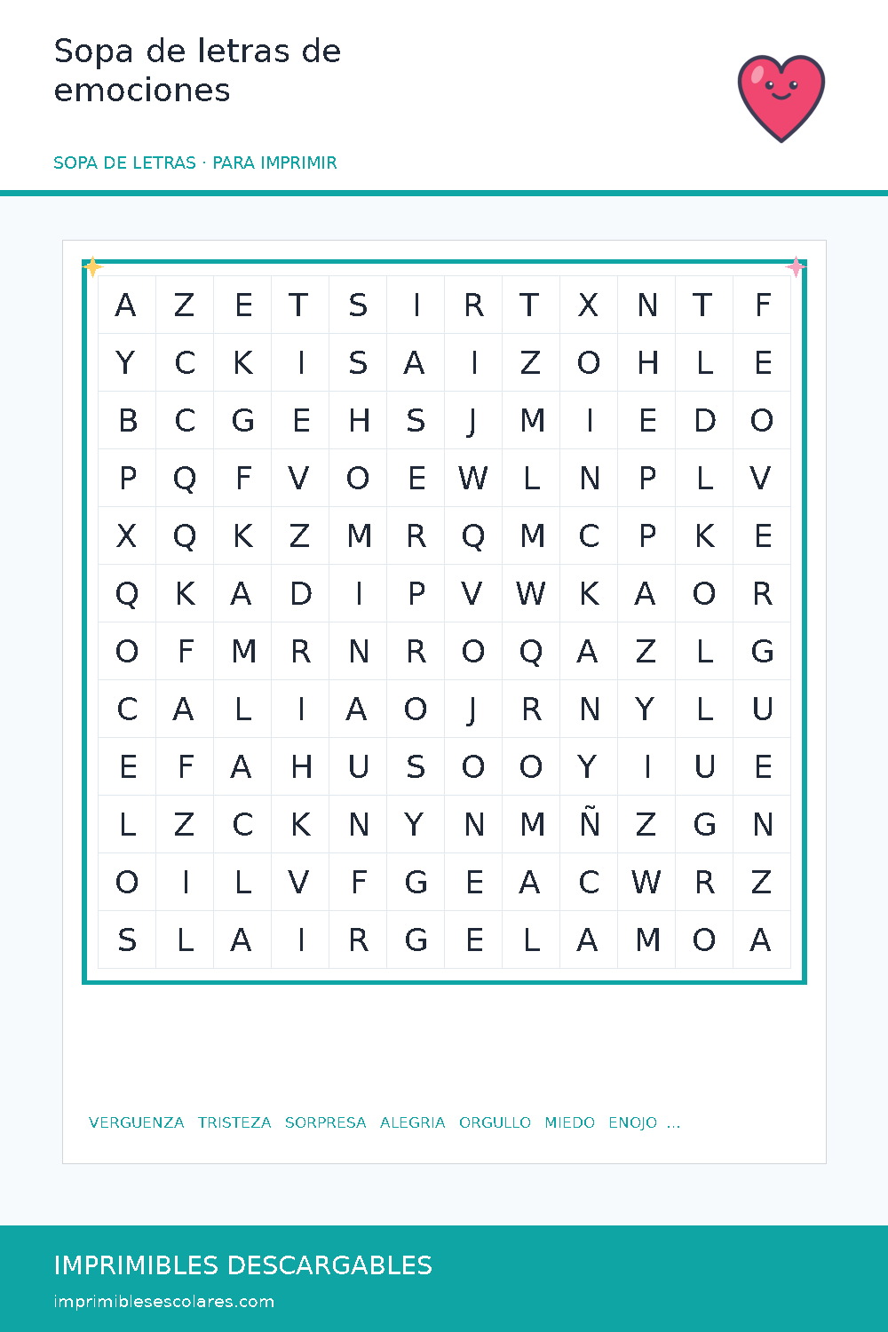 Sopa de letras de emociones