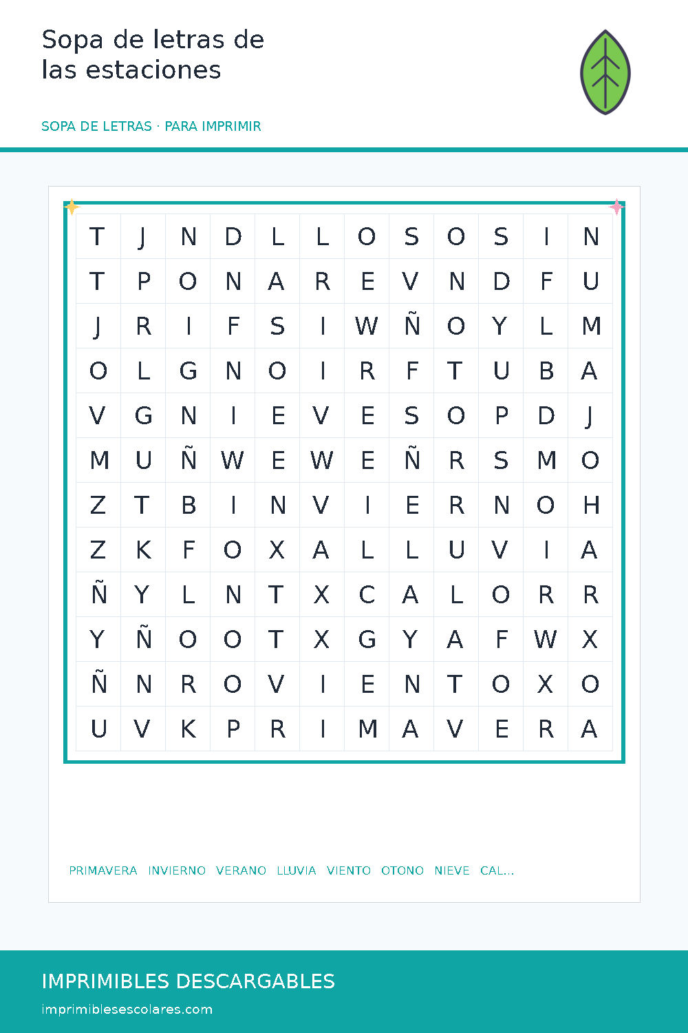 Sopa de letras de las estaciones