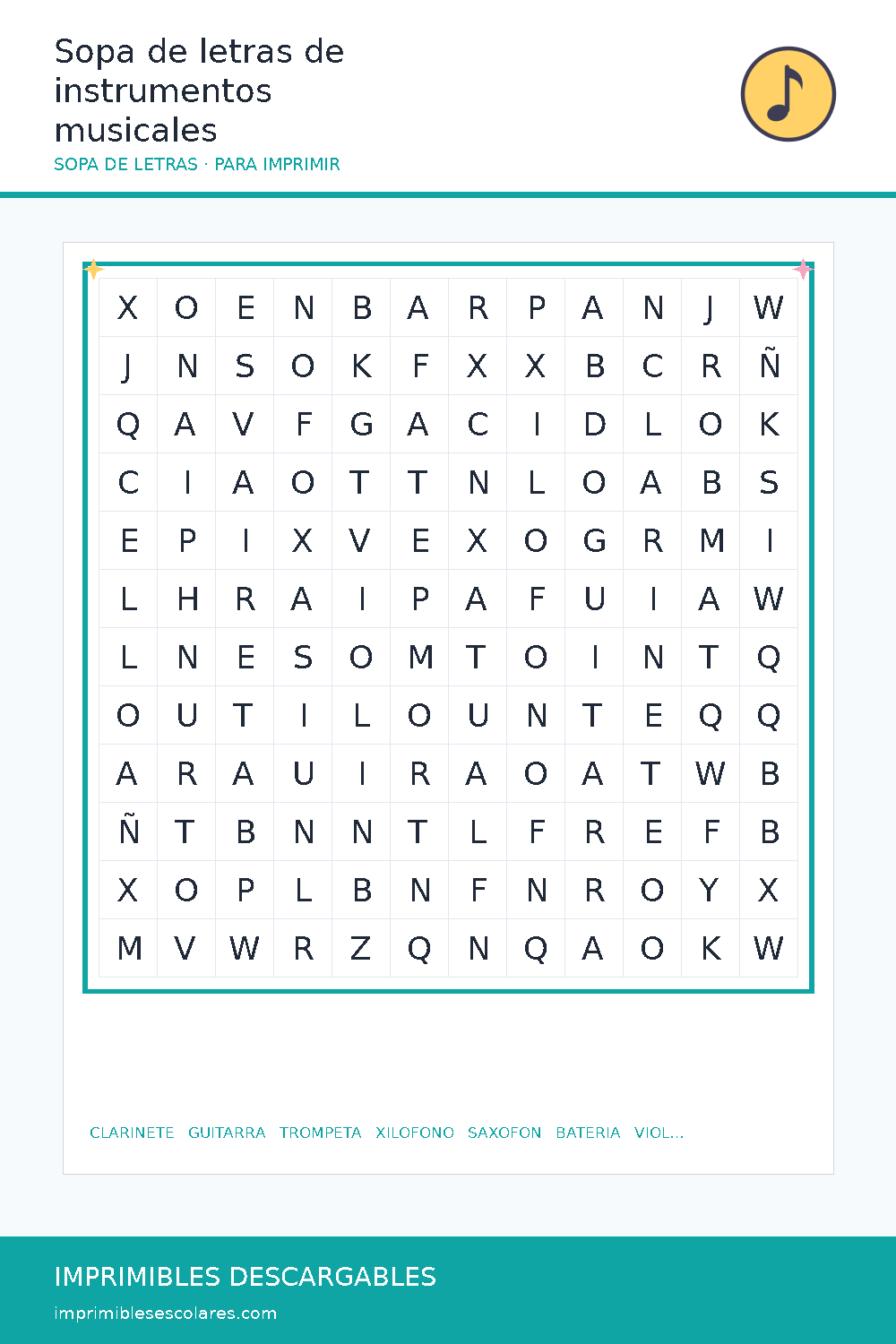Sopa de letras de instrumentos musicales