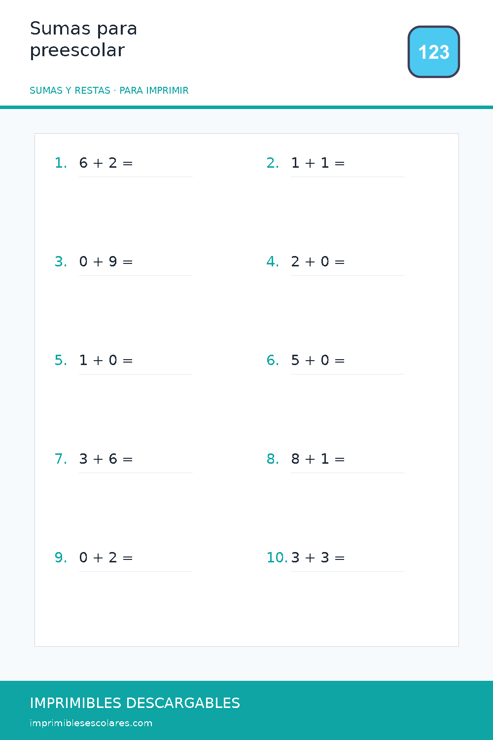 Sumas para preescolar
