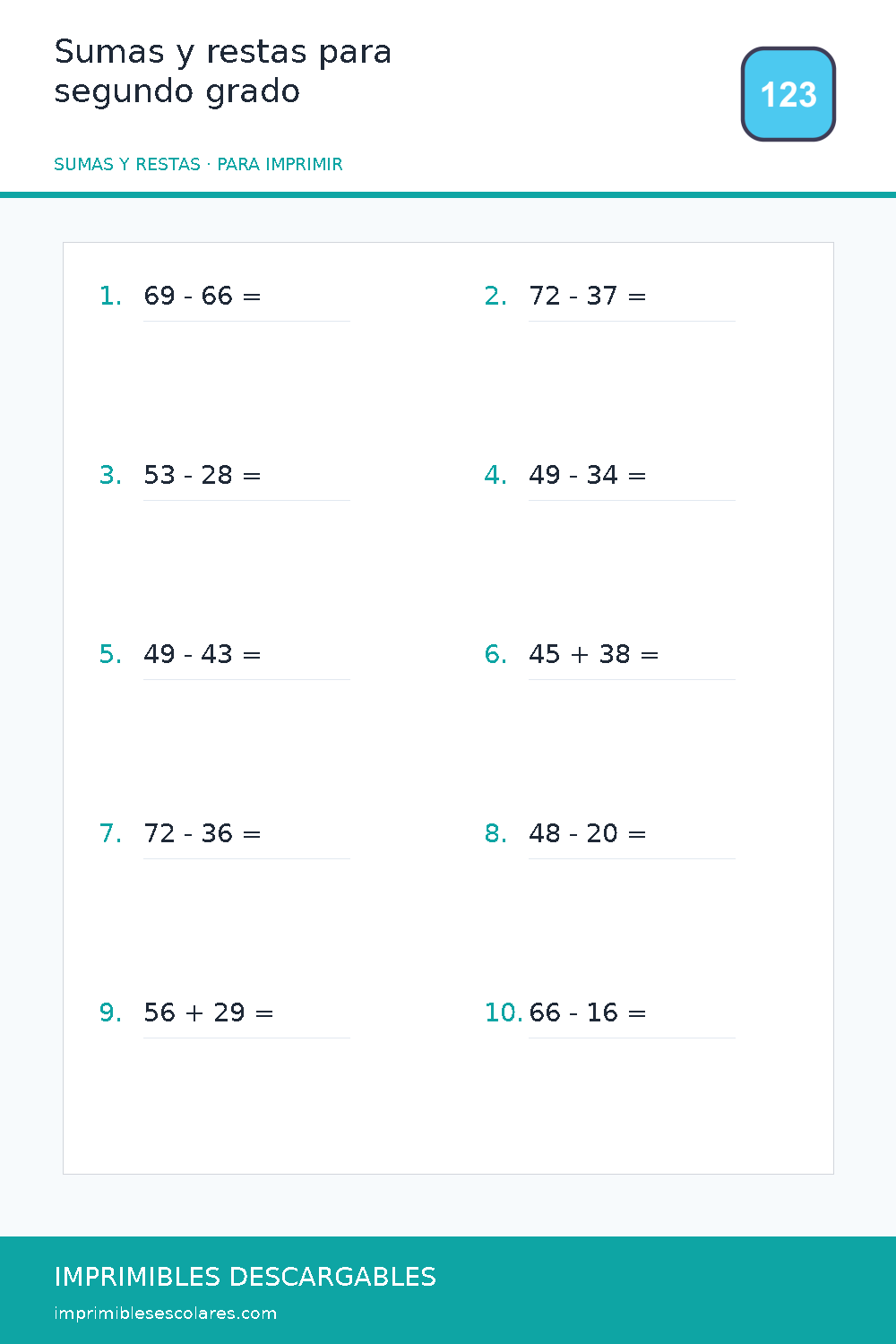 Sumas y restas para segundo grado